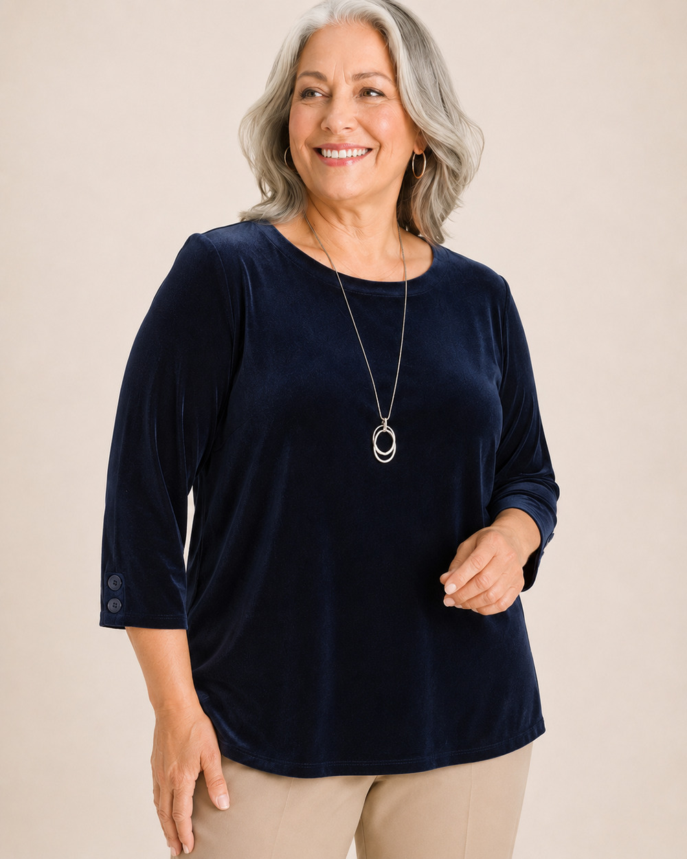 Chico's Navy Blue Liquid Knit Top 3/4 Sleeve Stretch Travel Capsule Wardrobe 16